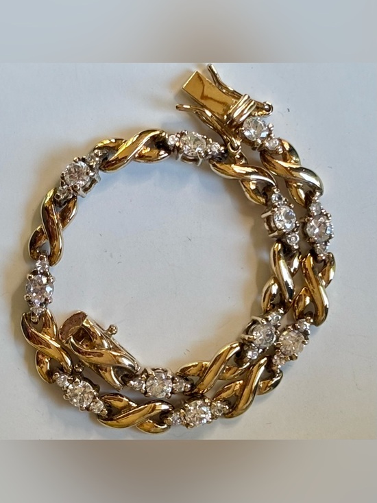 Ross-Simons Jewelry - Ross Simons 925 Silver Two Tone Gold CZ X O Tennis Link Chain Bracelet 7.5 Inch⁠